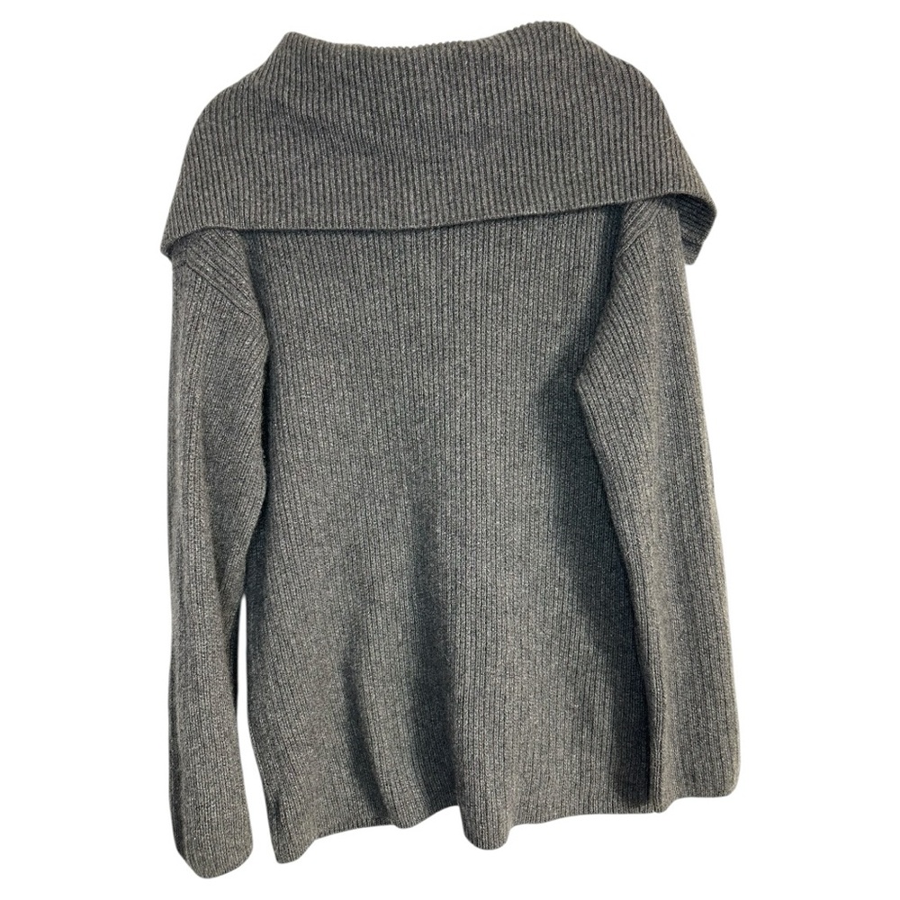 Forte Cashmere 100% Cashmere Gray Wide Lapel Buttoned Cardigan Sweater Lrg Flaw - Picture 2 of 6